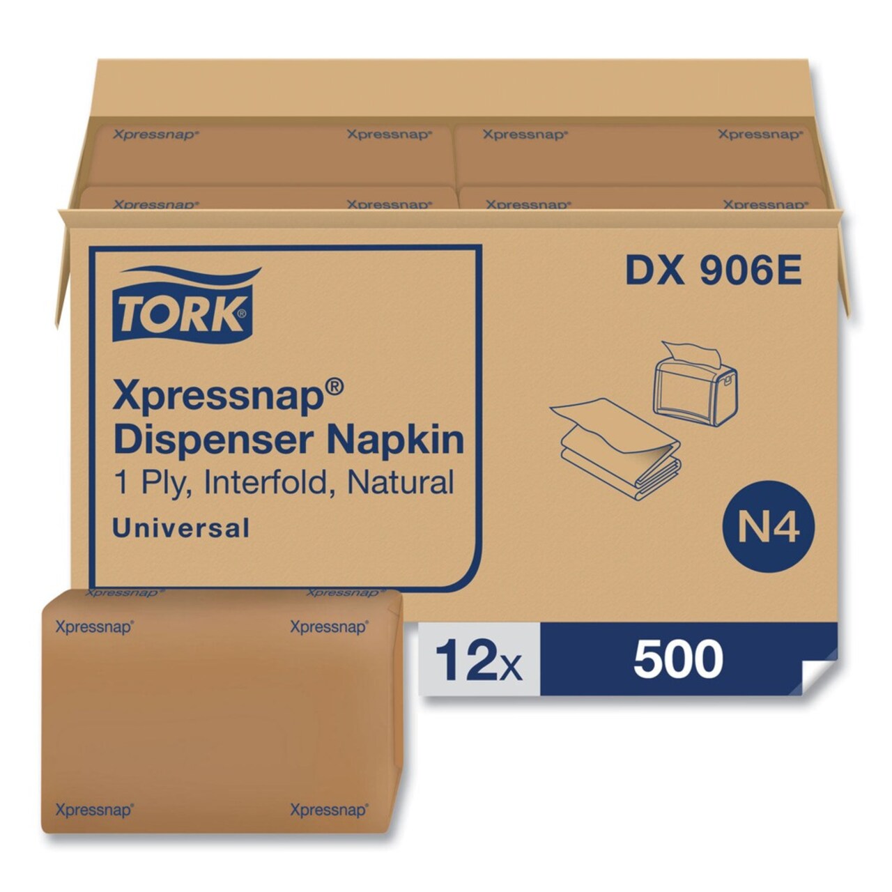 Tork 2-Ply Bag-Pack 13 in. x 8.5 in. Xpressnap Interfold Dispenser Napkins - Natural (6000/Carton)